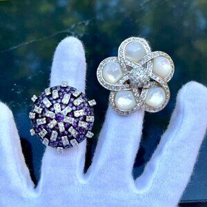 *** SALE*** Genuine Rhodium Plated Cocktail Ring Crystals - Set of 2